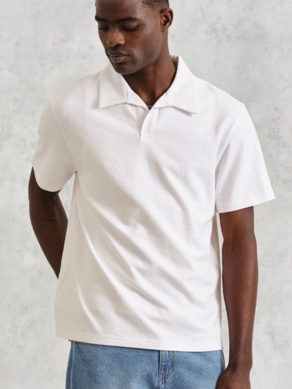 Wax London Men's White Short-Sleeve Polo Shirt fits like L
